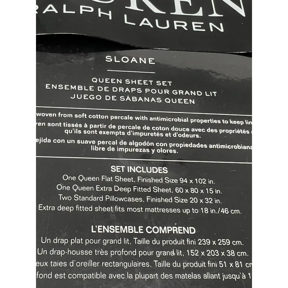Ralph Lauren Sloane Ivory Queen Sheet Set 4 Pcs. Cotton Percale NIP $170